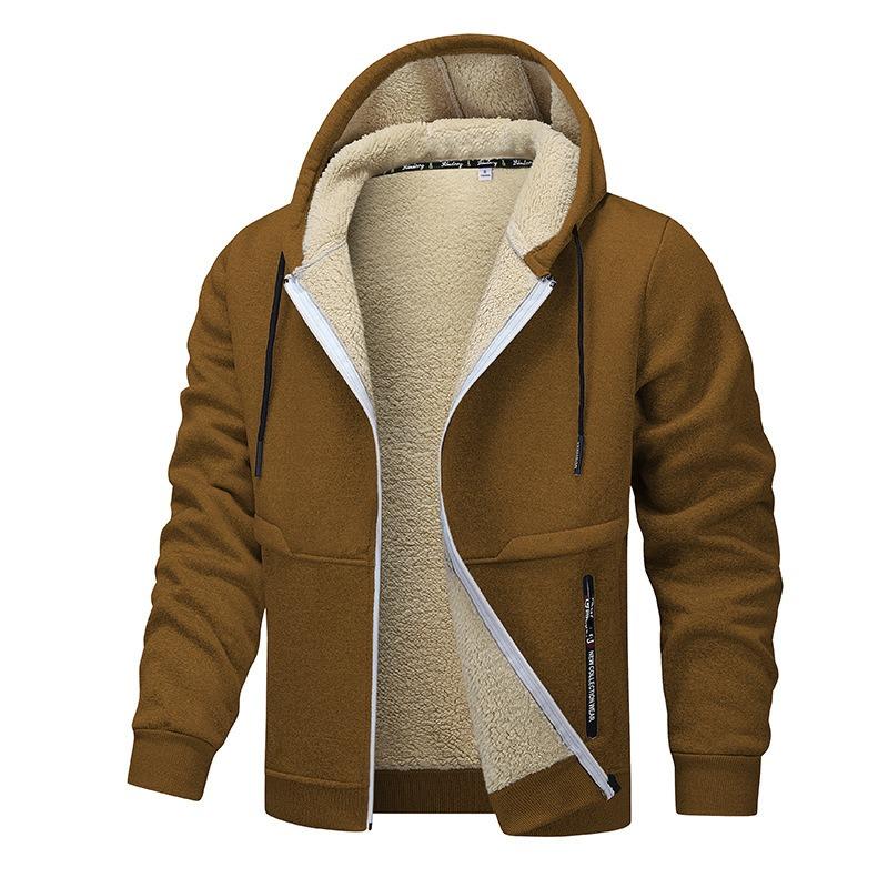 Men S European Size Thick Fleece Hooded Jacket Work Coat
