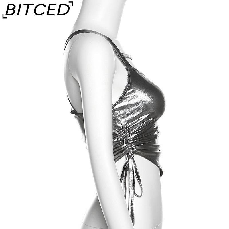 BITCED Spring/Summer Women's Solid-Colour Slim-Fit Fashion Strappy Drape-Detail Sexy Backless Tank Top