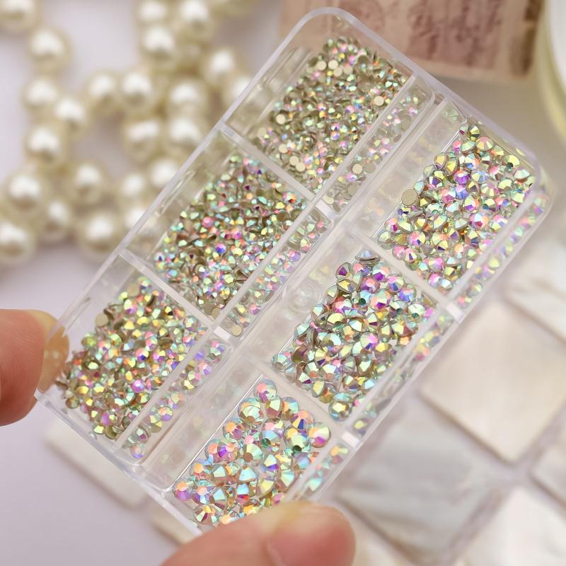 Glitter Rhinestones AB-Flat Back Shiny Stones Nail Art Decoration Mixed Sizes Nail Gems Crystal Strass Accessories