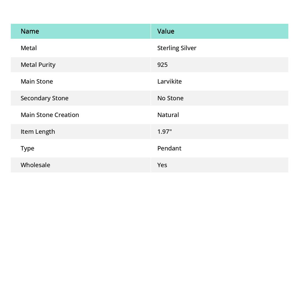 Natürlicher Larvikit Edelstein 925 Sterlingsilber Schmuck Anhänger 1.97" A9l69