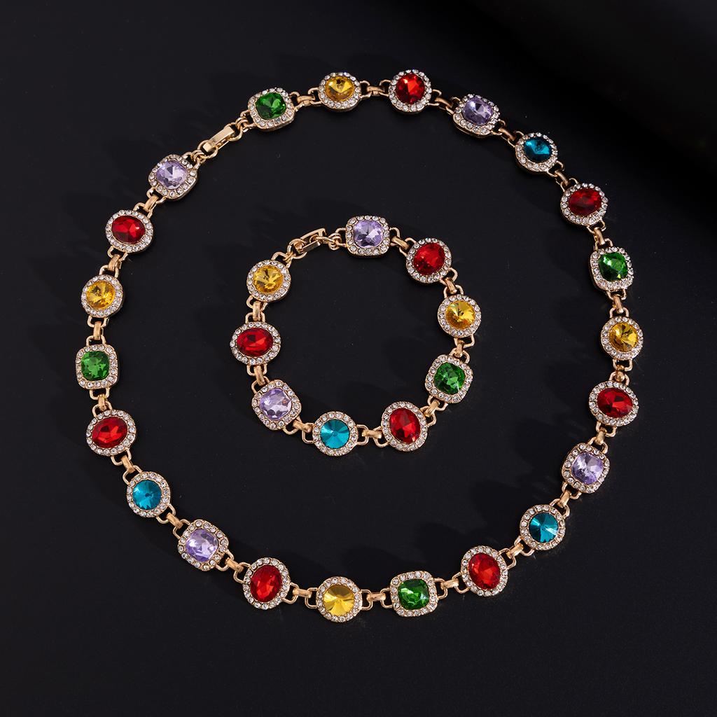 Colorful Inlaid Diamond Necklace for Men Trendy Personality Gemstone Collarbone Chain Hip Hop Niche Design Sense Men's