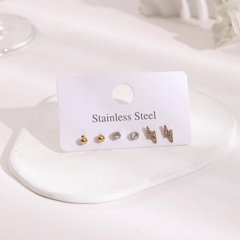 Stainless Steel Stud Earrings Set with Zirconia: Butterfly, Star, Heart & Four-Leaf Clover Designs