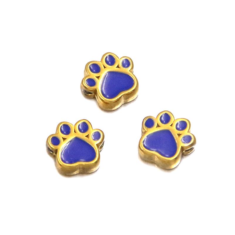 7x7mm Colorful Enamel Animal Paw Print Stainless Steel Spacer Beads for DIY Jewelry