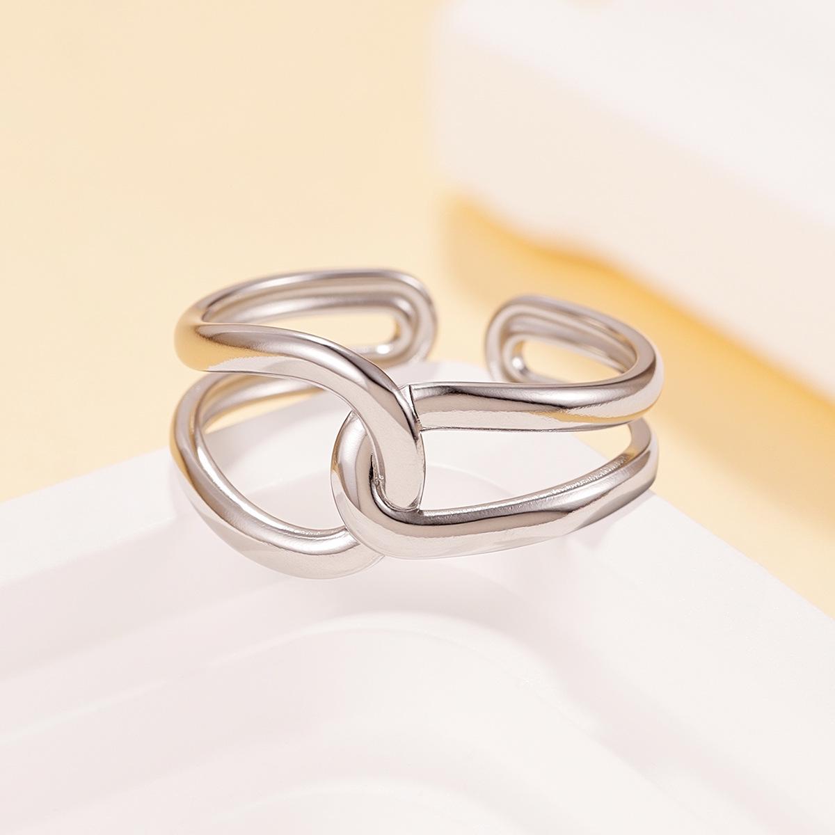 Stainless Steel Geometric Twist Openable Ring - Chic & Versatile Fashion Jewelry