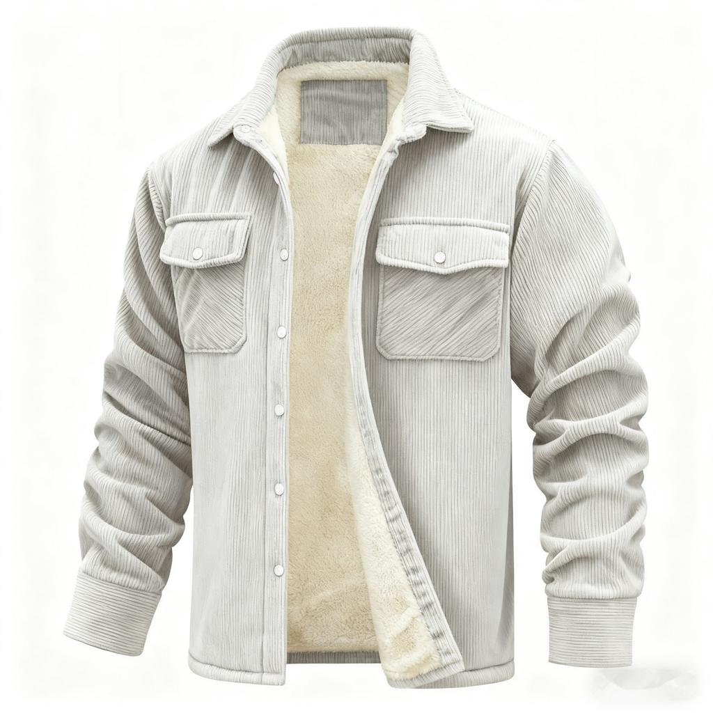 Men's Long-Sleeve Corduroy Jacket With Lapel, Pockets & Single-Breasted Design | Fleece-Lined For Warmth, Fashionable & Casual
