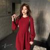 Twisted Knitted Dress for Women In Autumn and Winter High-waisted Casual Long-sleeved Pullover Solid-color Sweater