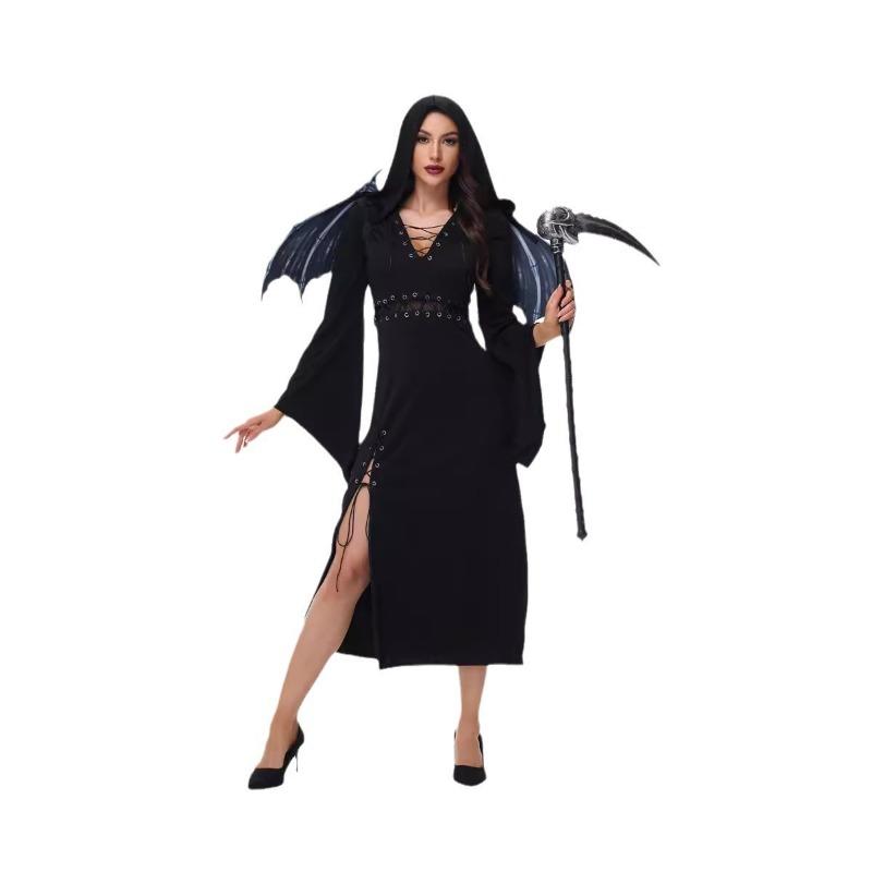 Halloween new vampire dark devil angel black hooded dress adult performance clothes