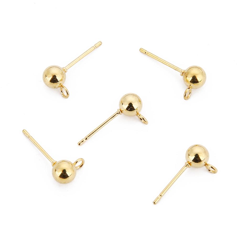 20pcs /Lot Surgical Stainless Steel 3 4 5 6mm Round Ball Earrings Stud Post With Loop Fit Women Diy Earring Jewelry Making Craft