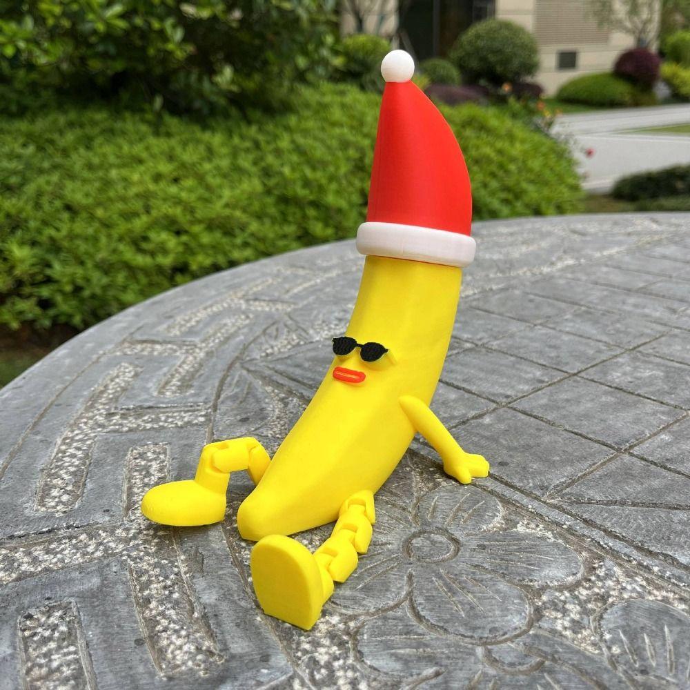 Multi-Jointed 3D Printed Banana Toy Christmas Hat Banana Shaped Figurine Toy  Computer Ornament