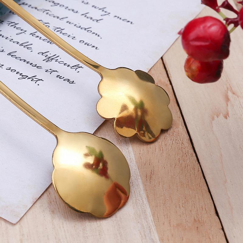 4Pcs/Set Mixing Spoons Small Flower Teaspoon Stainless Steel Coffee Spoon Cute Ice Cream Dessert Spoon Kitchen Accessories