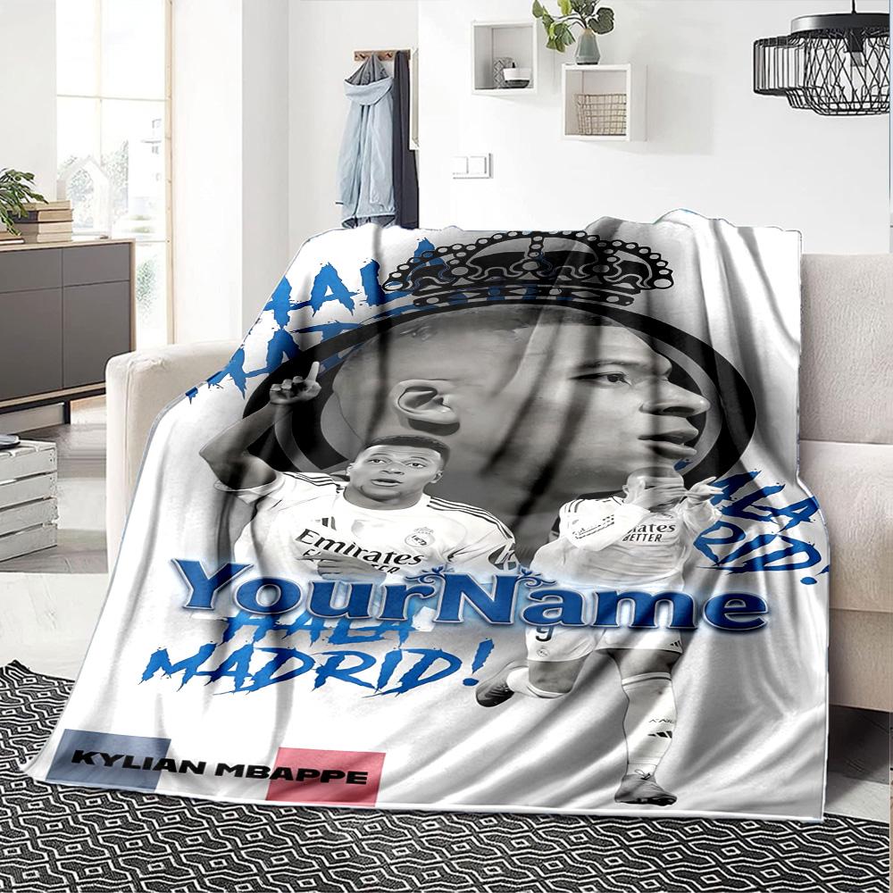 Mbappe Personalized Text Blanket Lightweight Personalized Blanket Warmthful Decor Great for Couch Livingroom Bedding Living Room