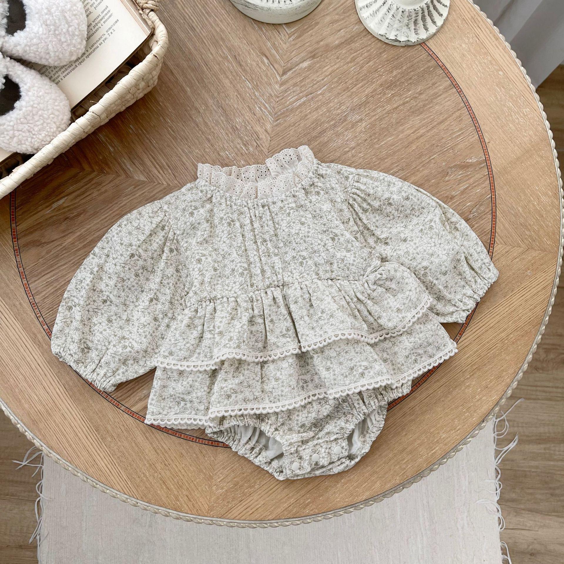 

Платье-комбинезон для младенцев с цветочным кружевом в стиле INS: Весна/Осень, длинный рукав, воротник-стойка, двухслойный, комбинезон для девочек. 73 (Height 58-68CM)