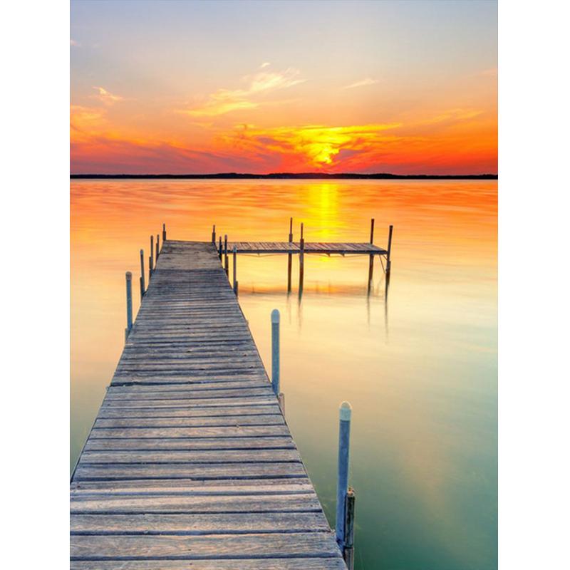 Diamant-Gemälde, 5D-DIY, Meer, voller Bohrer, quadratisch, Diamant-Stickerei, Sonnenuntergang, Bild von Strass-Landschaft, Wanddekoration