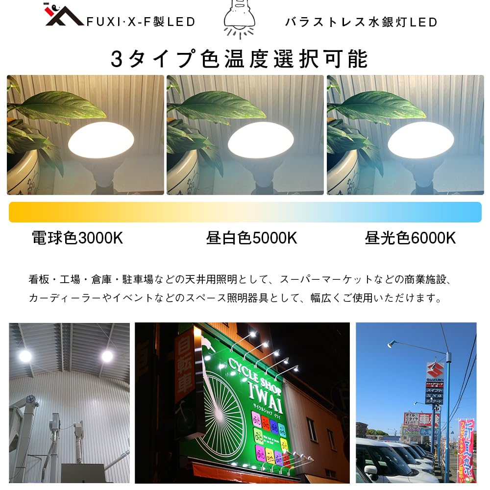 FUXI X-F LED Beam Bulb, E39 Base, 50W, Equivalent to 500W Ballastless Mercury Lamps, Replacement for Mercury Lamps, LED High Bay Lighting, PAR56,