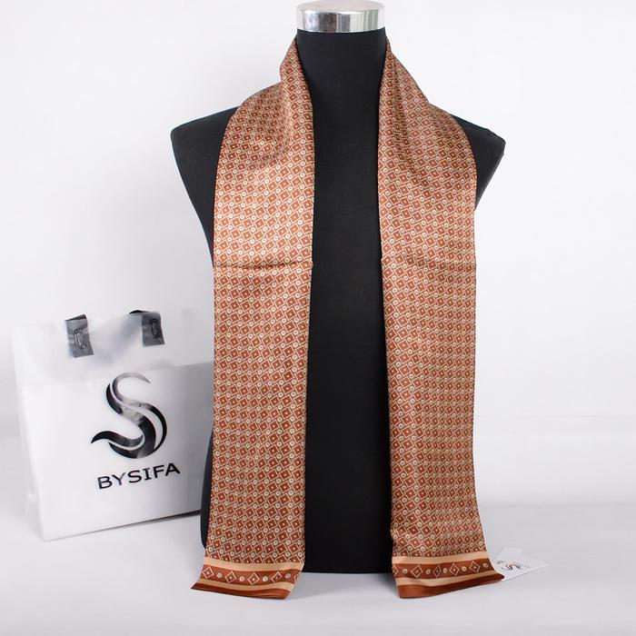 [BYSIFA] Navy Blue Gold Plaid Men Silk Scarves Fashion Accessories Autumn Winter Male Pure Silk Long Scarves Cravat 160*26cm