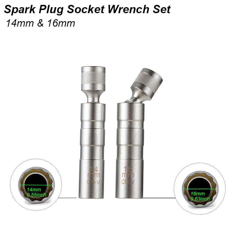 Spark Plug Socket Wrench Adapter 14mm 16mm Install Replace Repair Kit Swivel Torque Magnetic Remove Removal Gap Tool