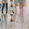 Hollowed Out Knitted Over Knee Long Socks for Women Winter Fall Thigh High Stockings Solid Color Thermal Long Leg Warmer