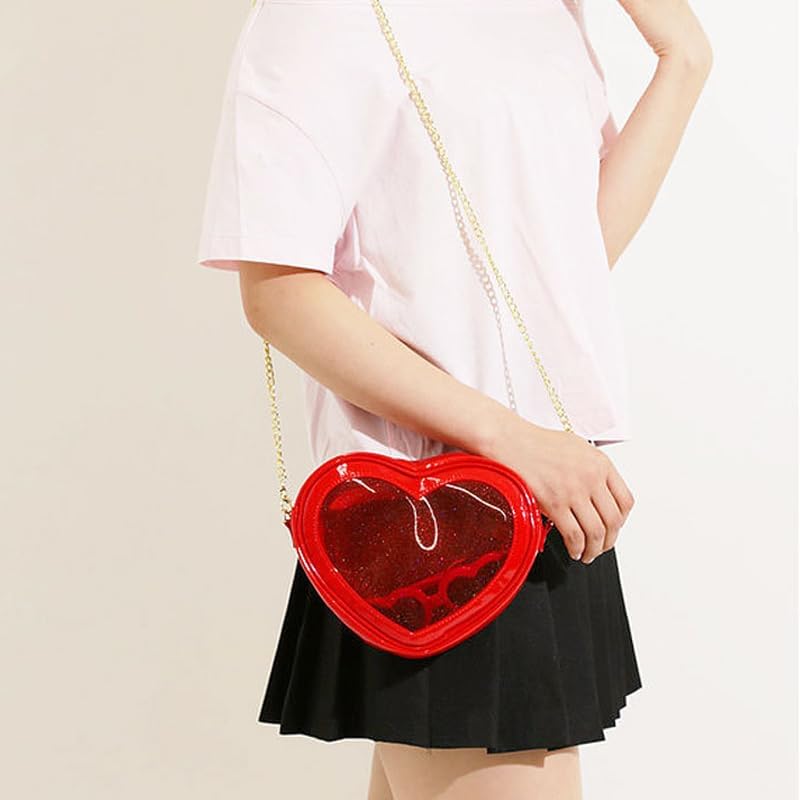 Torebka ita w kształcie serca, torebka ita, przezroczysta torba, przezroczysta torba na pluszaki, czerwona [produkt]