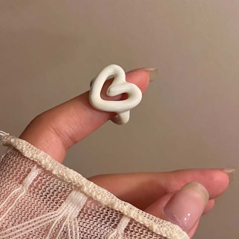 Hiphop Punk Red Enamel Heart Love Rings for Women Fashion Geometric Open Dripping Oil Ring Y2K Summer Couple Jewelry Gifts