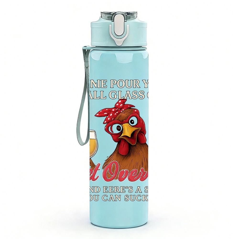 1PC Wine Glass Chicken Letter Print 750ml Color Plastic Sports Water Bottle Leakproof Flip Straw Lid Suitable for Sports Office Home Use