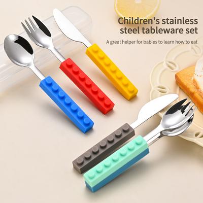 Three Piece Set of Building Blocks Children's Knives Forks Spoons Tableware