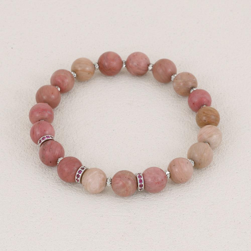 Elegant Semi-Precious Stone Beaded Bracelet - Light Luxury, High-End, Versatile Elastic Round Beads for Couples
