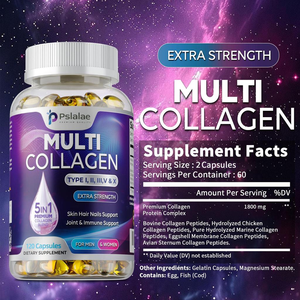 Multi Collagen Peptides 1800mg - Type I,II,III,V,X-Healthy Bones,Hair,Skin,Nails