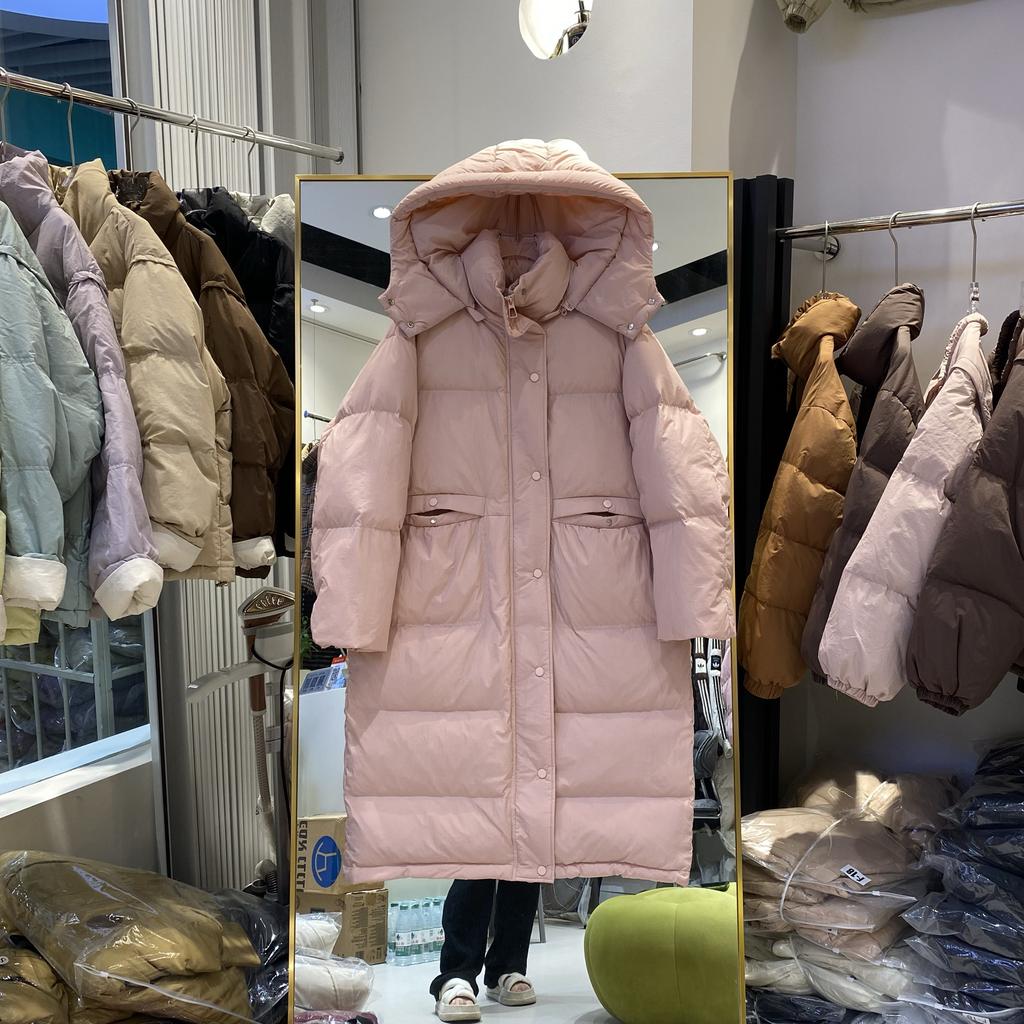Winter New Knee Long Hooded Down Jacket Women's Clothing Loose Thickened Fashion Big Quilt White Duck Down Jacket