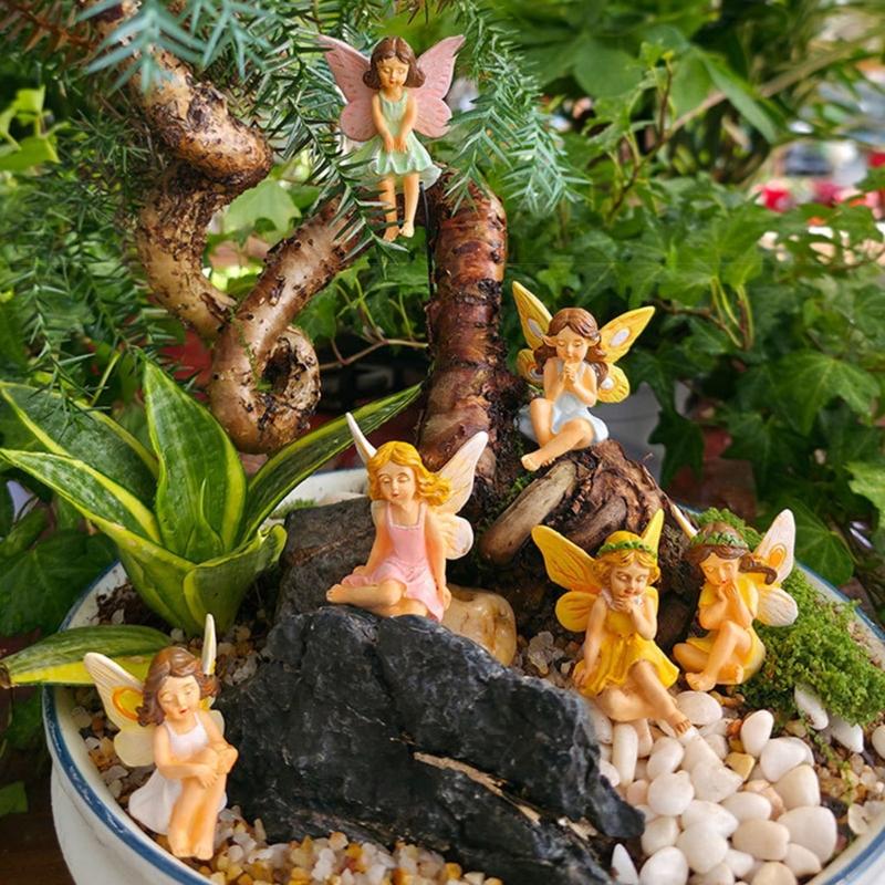 652F 6lots Handcrafted Fairies Garden Decorations Durability Resins Artwork For Yard Landscaping Desktop Lawns Ornaments