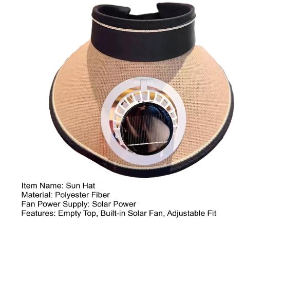 Sun Hat Empty Top Design Extended Brim Full Face Coverage Women Hat with Solar Powered Built-in Fan Adjustable Head Circumference Outdoor