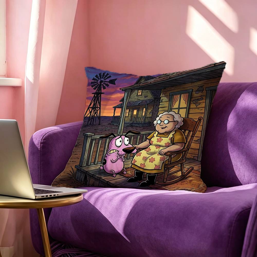 Courage The C-Cowardly Dog Pillow Case Square Double-Sided Sofa Cushion Cover Bedroom Bedside Pillow