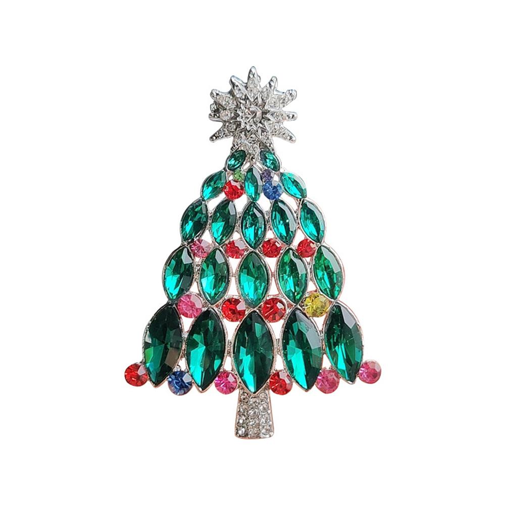 Green Rhinestone Christmas Tree Brooches Pins For Women Man Unisex Crystal Brooches Christmas Jewelry Gifts Clothes Accessories