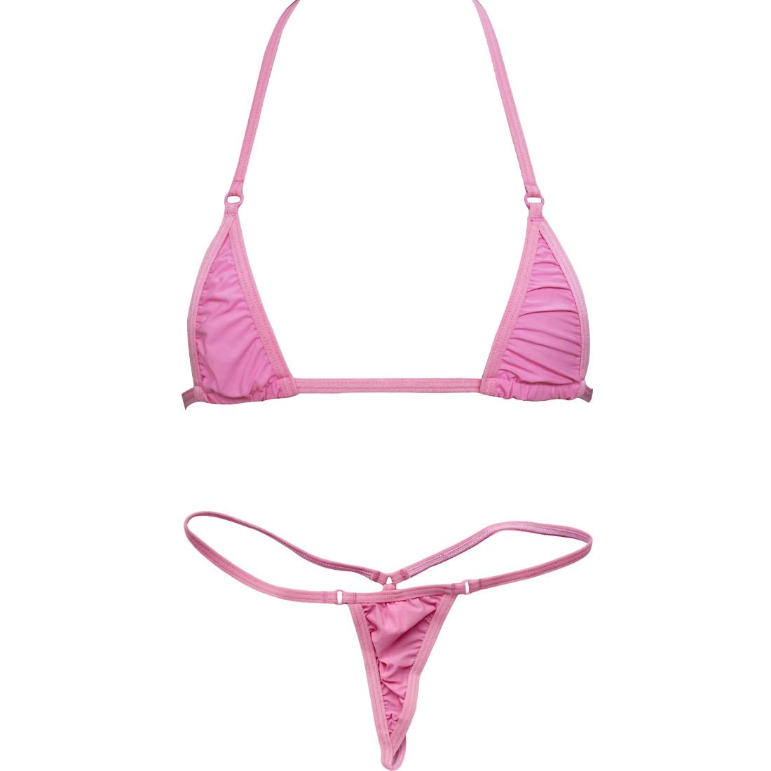 

Женское экстремальное бикини, комплект из 2 предметов, топы с воротником-халтер, микро-стринги, купальник розовый