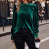 Autumn and Winter Long Sleeved Ruched Crew Neck Women Blouse Fashion Casual Loose Office Shirts Female Elegant Top Solid Color Simple Clothing