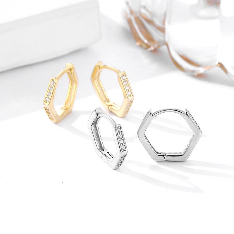 

Hexagonal Geometric S925 Sterling Silver Earrings - Light Luxury Ear Cuffs for Women 925 Silver платиновый