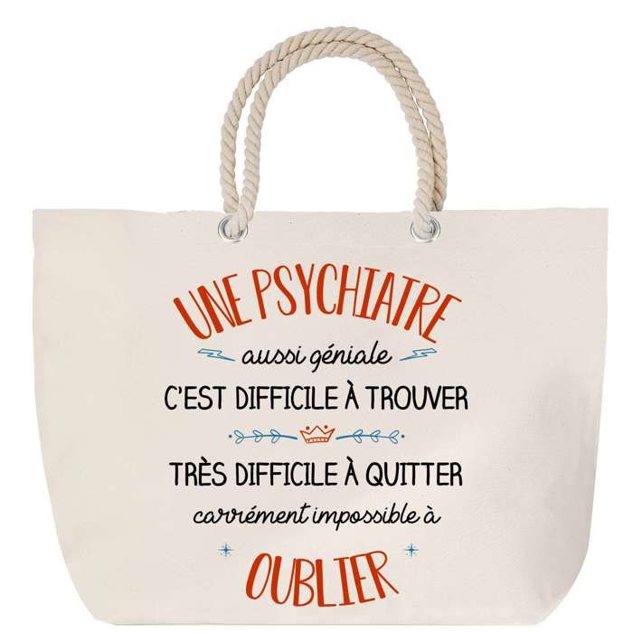Sac de plage avec anse corde - PLANETEE - Une Psychiatre aussi géniale - Grand format - Coton - Fabriqué en France