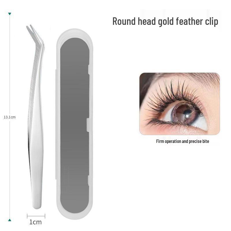 Gold Feather Eyelash Curler & Tweezers Set: Round Head Grafting Clip, Eyelash Blooming Tool for Artists