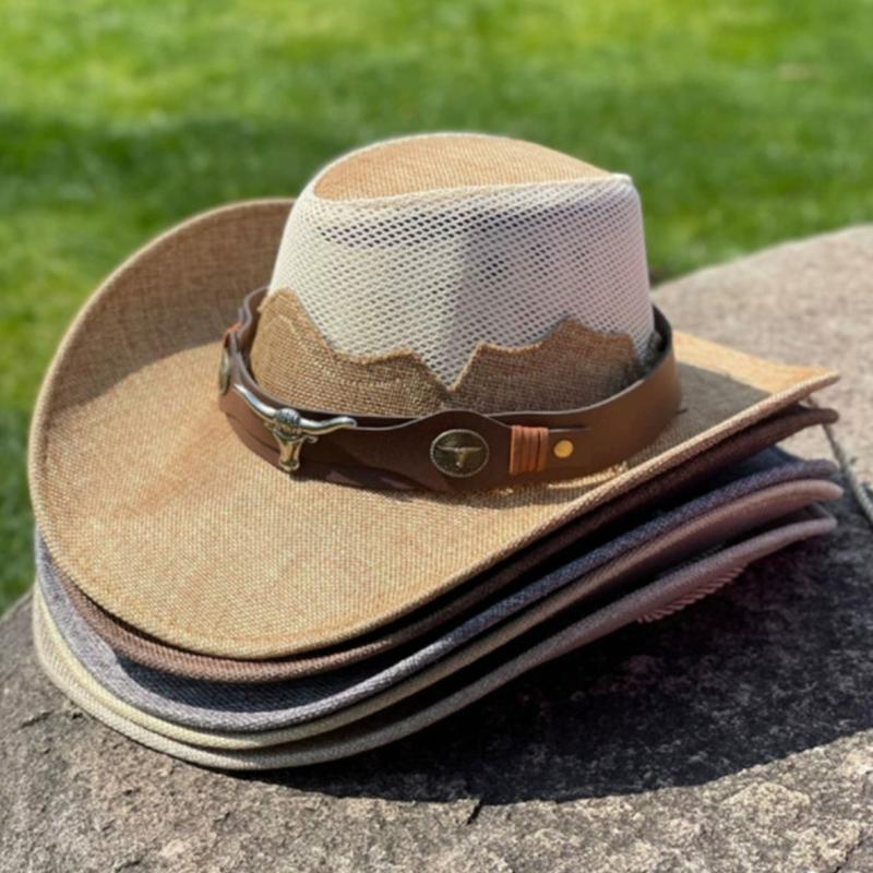 Adult Unisex Cowboy Hat for Travel Outdoor Summer Sun Hat Soft Breathable Mesh Cowgirl Hat Women Men Beach Cap Headwear