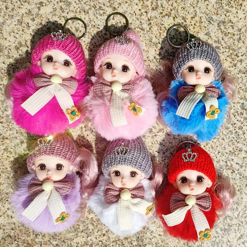 

Mini Super Cute Fur Ball Girl Princess Doll Toy Keychain Pendant Creative Colourful Fur Ball Bow Princess Doll Backpack Pendant