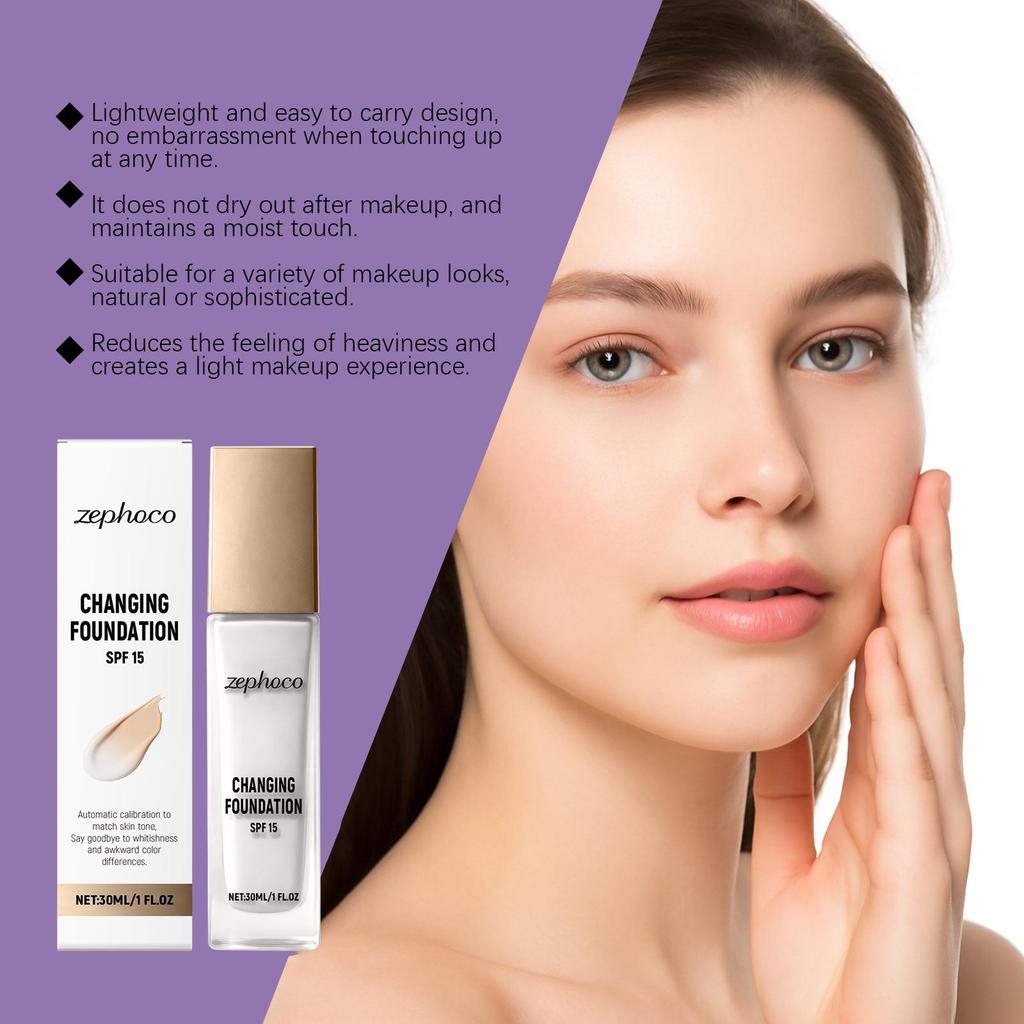 Zephoco Thermo-chromic Color-Correcting Liquid Foundation: Light, Hydrated, Natural Finish with Excellent Concealing Properties.