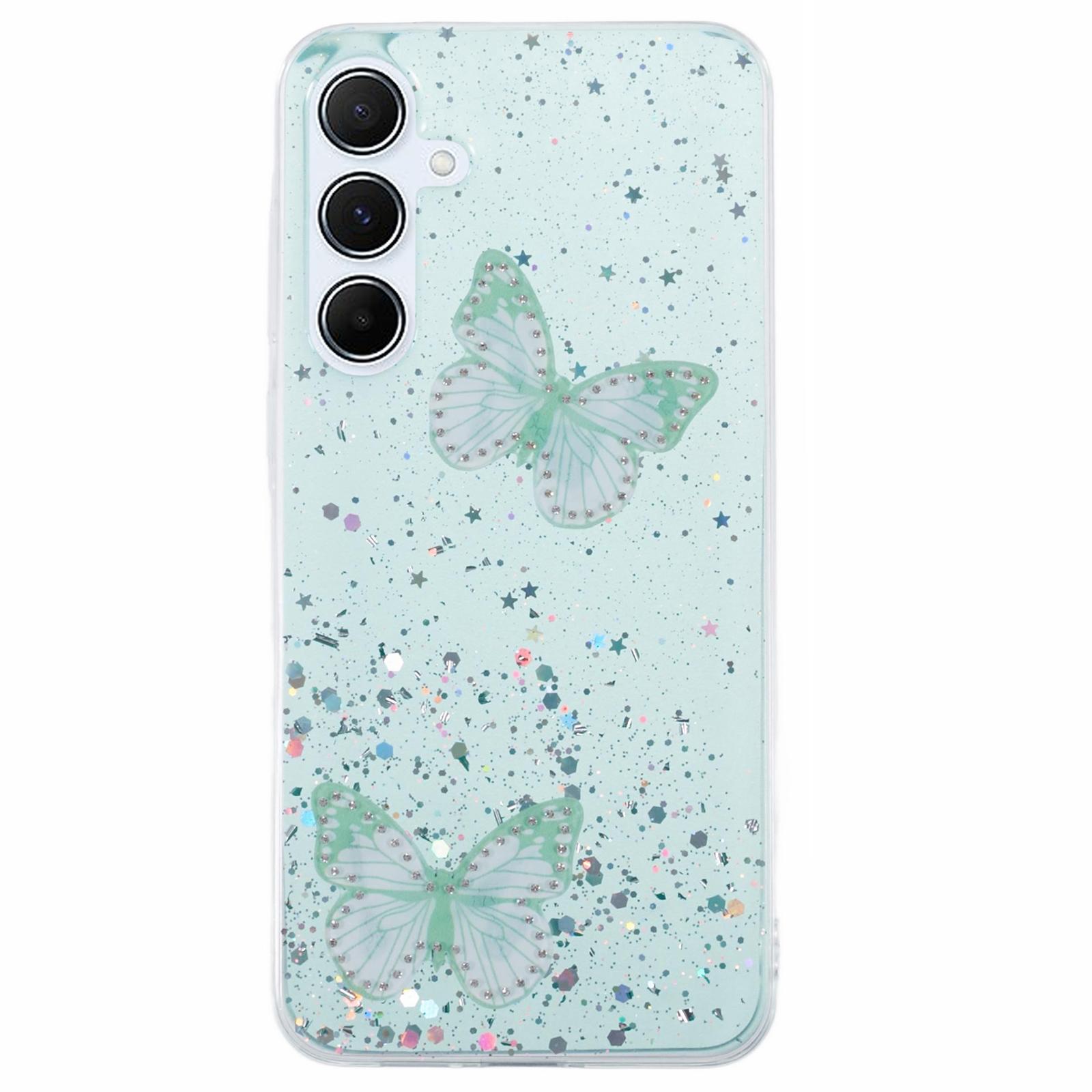 

AW Series For Samsung Galaxy A15 4G/A15 5G Case Butterfly Pattern TPU+PVC Anti-Drop Phone Cover Green