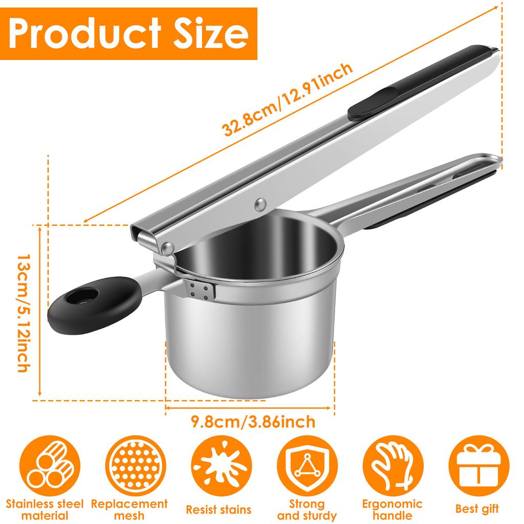 Neu Kartoffel Reis Edelstahl Kartoffelstampfer mit 3 Abnehmbaren Scheiben Manuelle Lebensmittel Presse mit Ergonomische Anti-Rutsch Griff