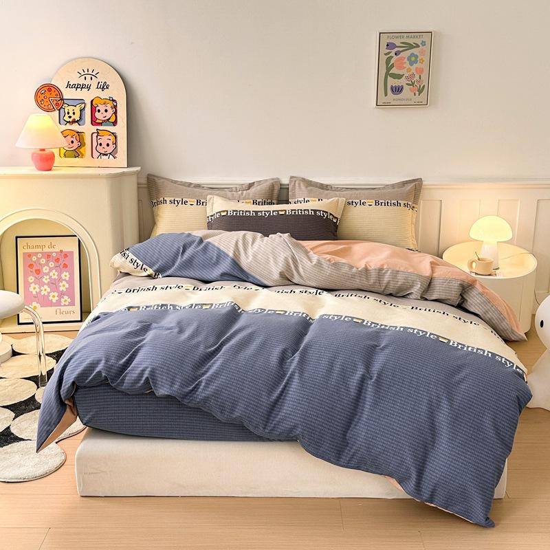 Pure cotton thickened and ground four-piece set of bedding, three-piece set of quilt cover for college students, bed sheets for mothers and babies in