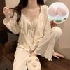 Hot-Selling 2024 Women's Long Sleeve Floral Pajama Set - Sexy Spring & Autumn Three-Piece with Chest Pads