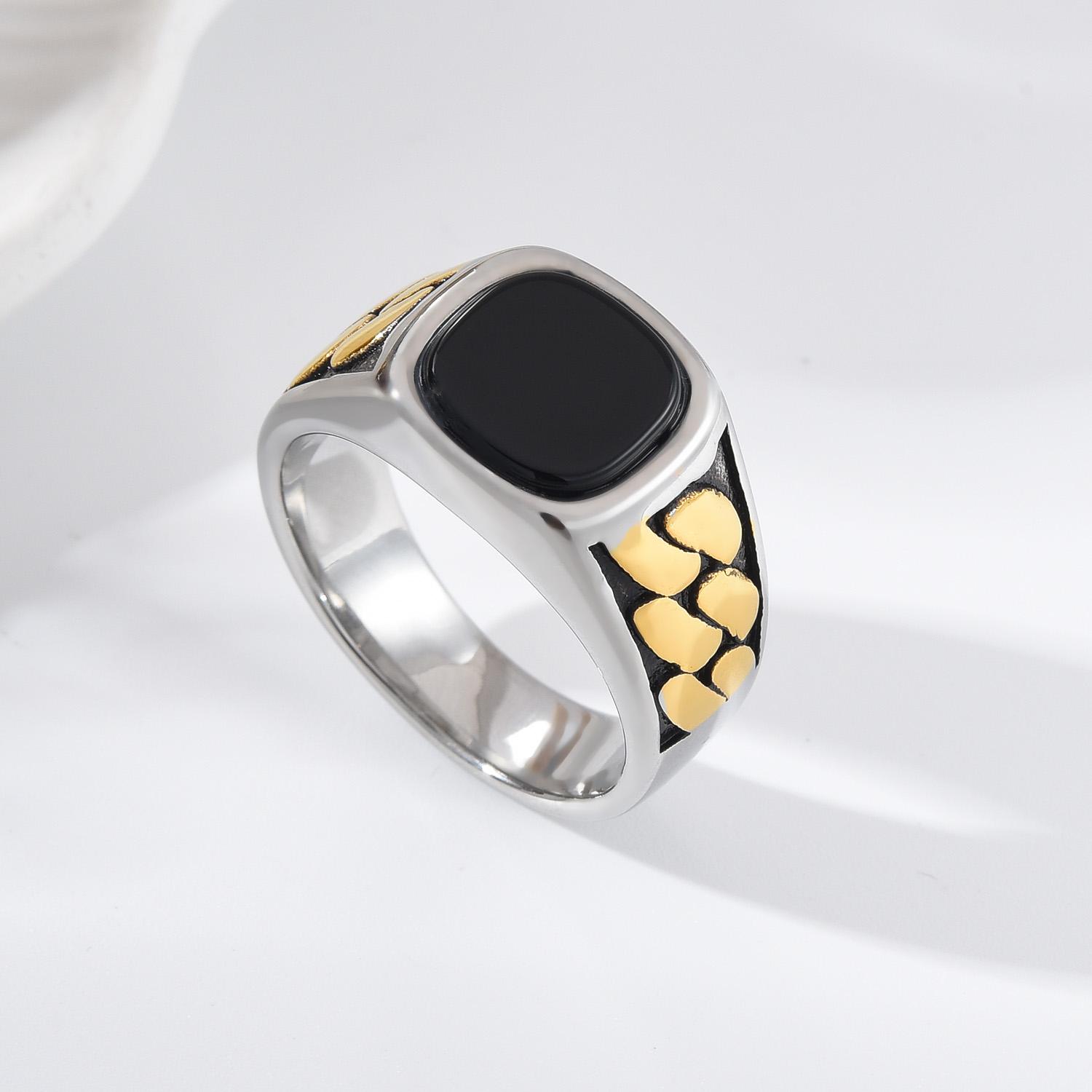 

A3508 Men s/Women Trend High Quality 316LStainless Steel Multiple Colors Gemstone Style Onyx Golden Rings Jewelry 12