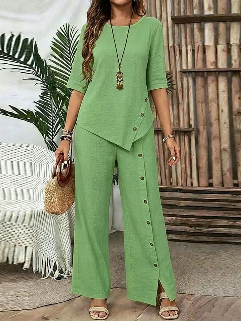 Ensemble Top Asymétrique et Pantalon Large pour Femme