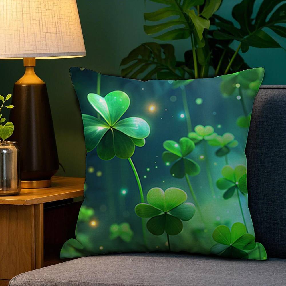 Lucky Four Leaf Clover Pillow Case Plush Fabric Soft Double Sided Print Home Sofa High Quality Cushion Cover Throw