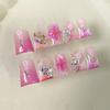 10pcs Handmade Pink French Short Duckbill Press On Nails With Rhinestone Flower Decor Fake Nail Tips Set