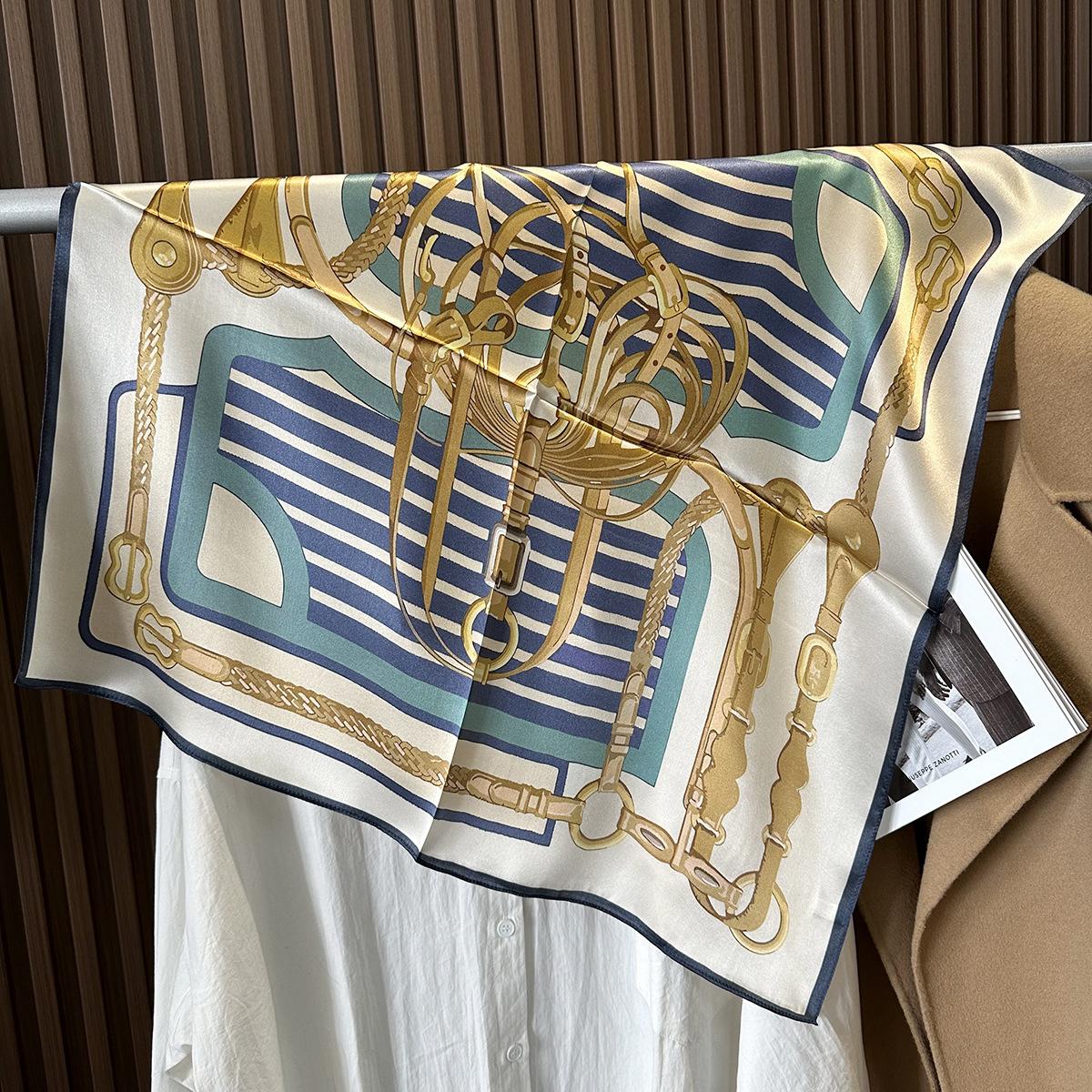 French retro chain printing 70cm silk square scarf women s high sense summer versatile 100% silk silk scarf 65*65cm