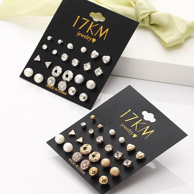 24 Pairs Stud Earrings Crystal Pearl Earring Set Ear Stud Jewelry Cute Trendy Earrings Sets for Girls or Woman Silver and Gold Stud Earrings Set